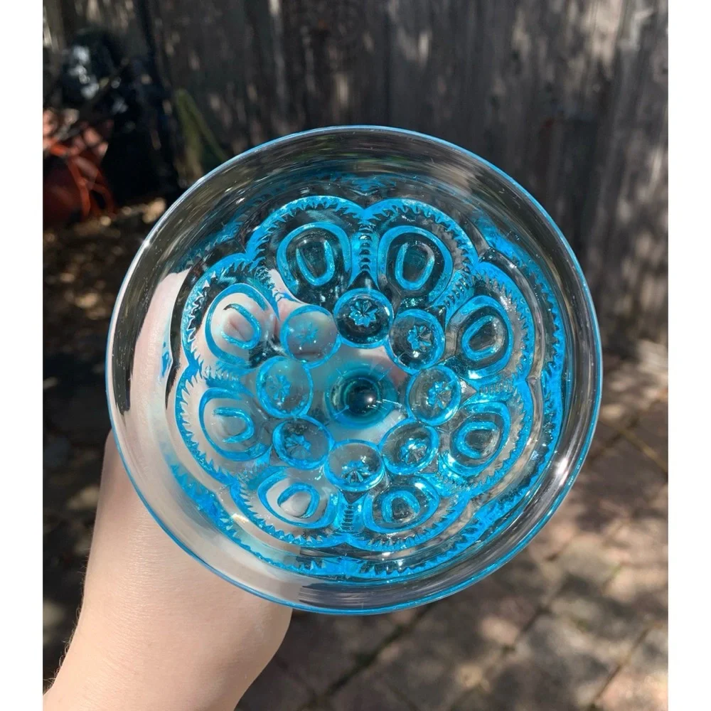 L.E. Smith Moon and Stars Sherbet Cup Lidded Electric Blue